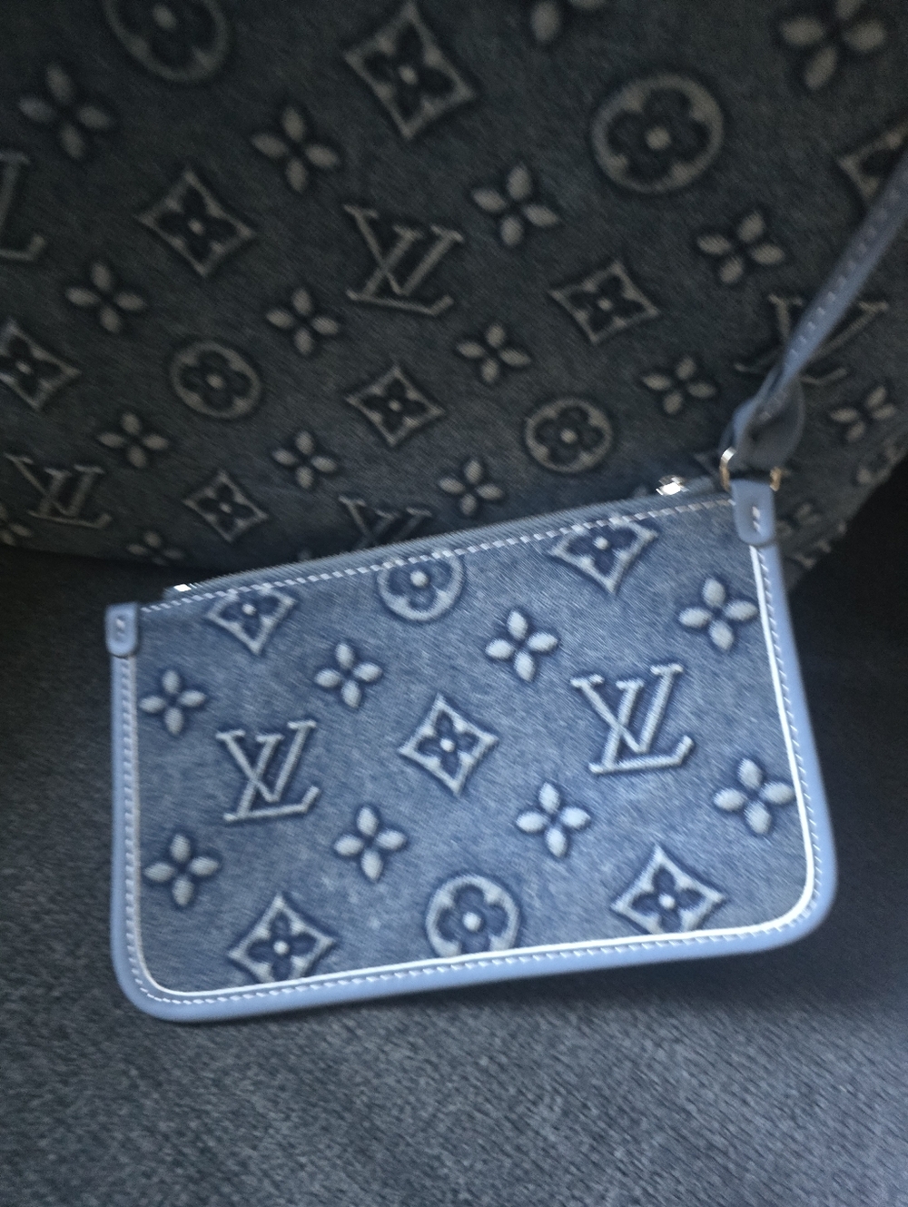 Cotton Denim Deluxe Embross Monogram Travel Everywear Tote Bag - Picture 8 of 16